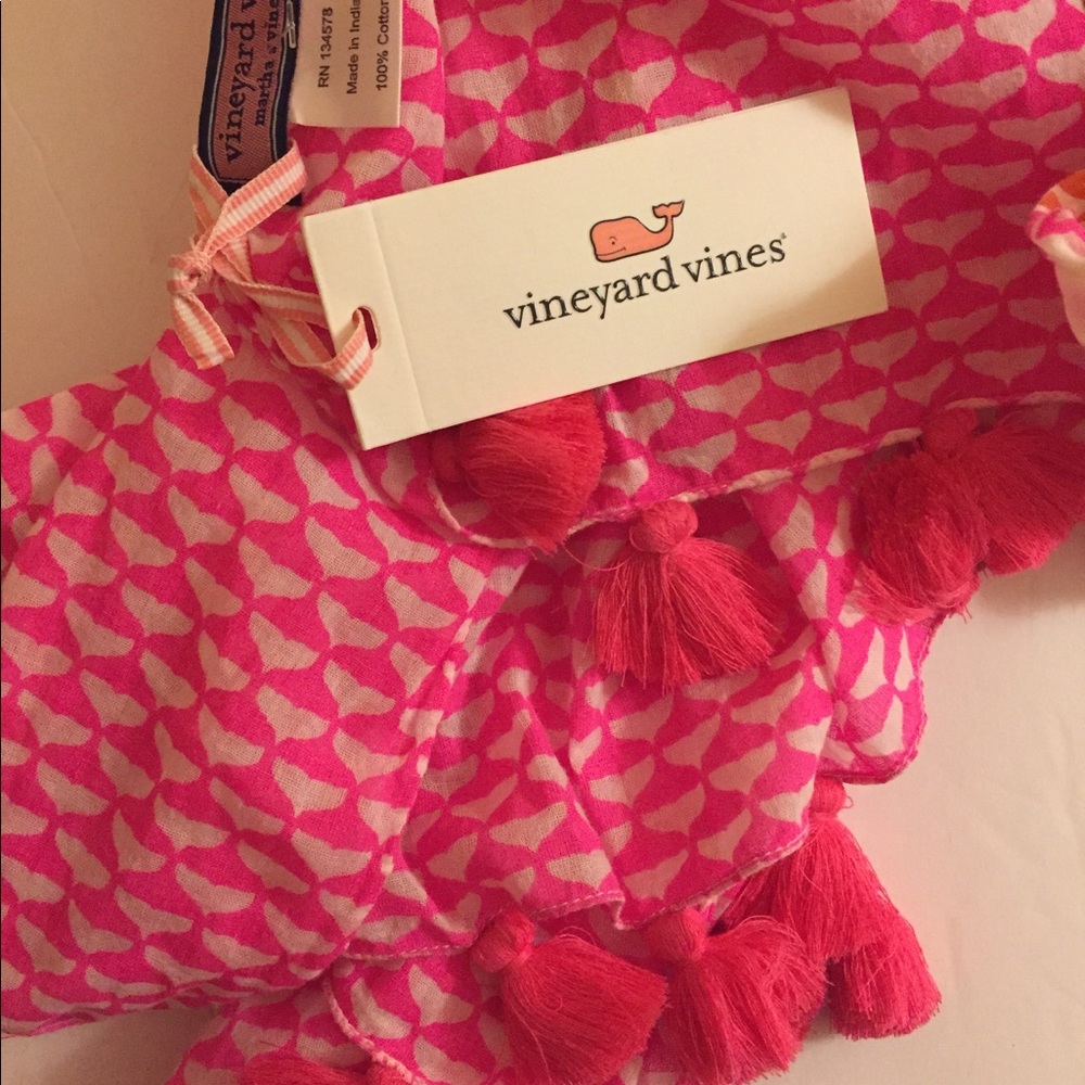 COPY - New Vineyard Vines Whale Tail Fushia Tassle Scarf